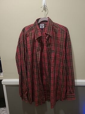 Faconnable Long Sleeve Button Up Casual Cotton Red Plaid Stripe Men's Size L